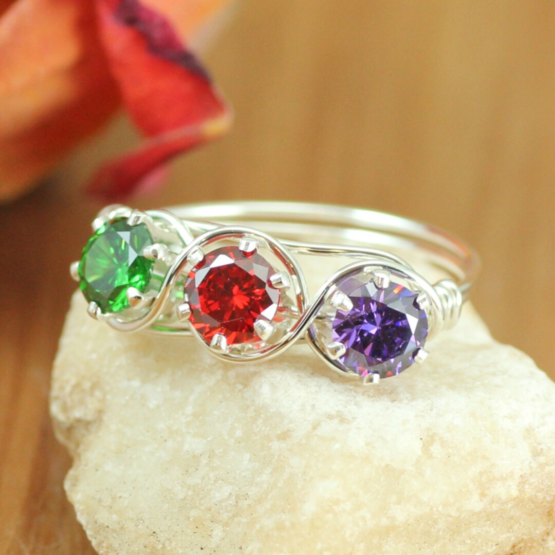 Personalized Butterfly Name Ring With Birthstones - Custom Jewelry Gift For Mother, Grandma, Women